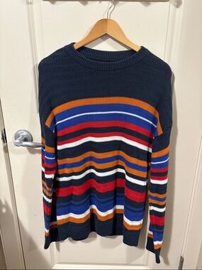 Topman Navy Multicolor Striped Crewneck Sweater